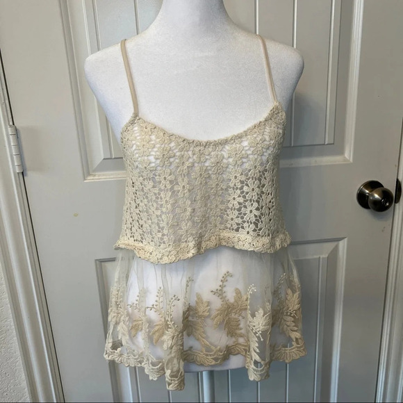 Just Me Tops - Just Me crochet and lace knit mesh tank/cami top, sz S